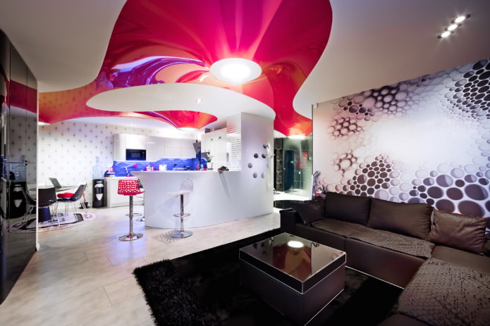 White and pink ceiling