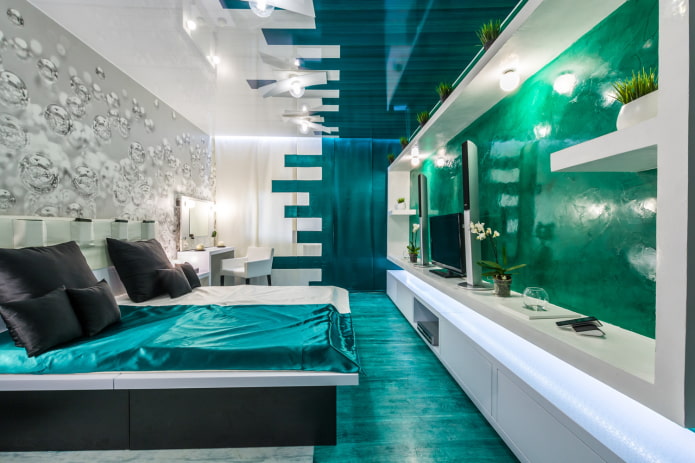 White and turquoise ceiling