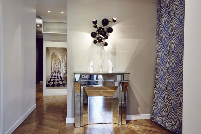 False fireplace with a mirror