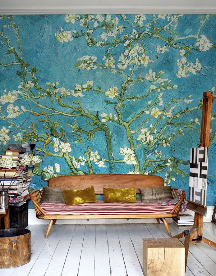 photo wallpaper with paintings of artists in the interior