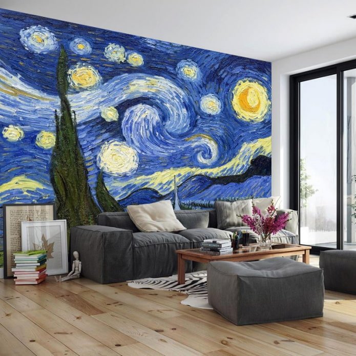 photo wallpaper with paintings of artists in the interior