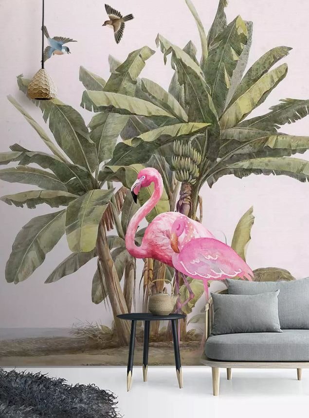 photo wallpaper with flamingos