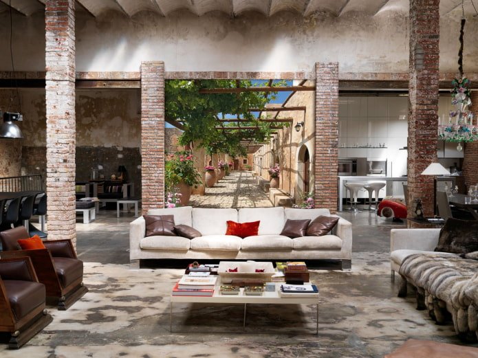 photo wallpaper in combination with brickwork
