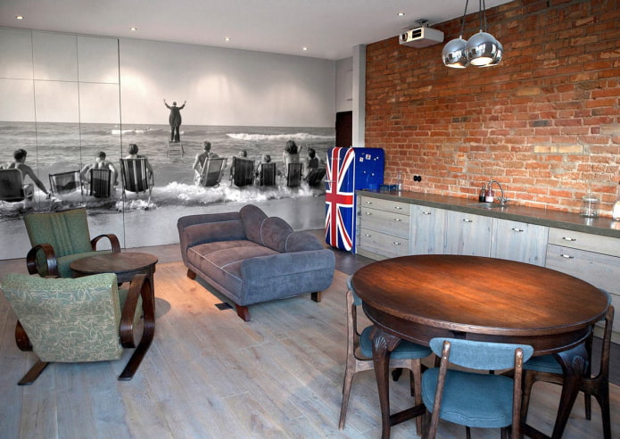 photo wallpaper in the interior in the loft style