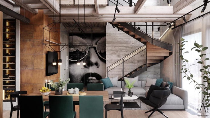 photo wallpaper in the interior in the loft style