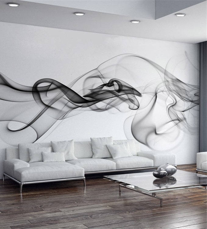 white photo wallpaper in the living room