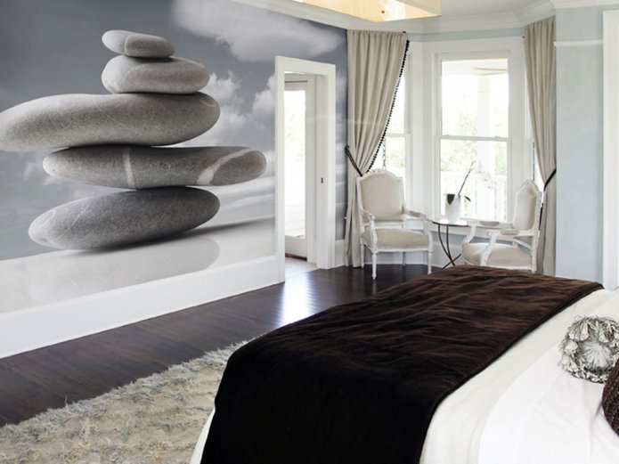 photo wallpaper opposite the bed