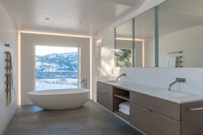 stylish bathroom with a panoramic window