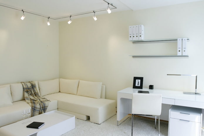 small living room with a workspace