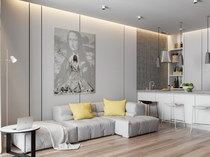 minimalism in the kitchen-living room