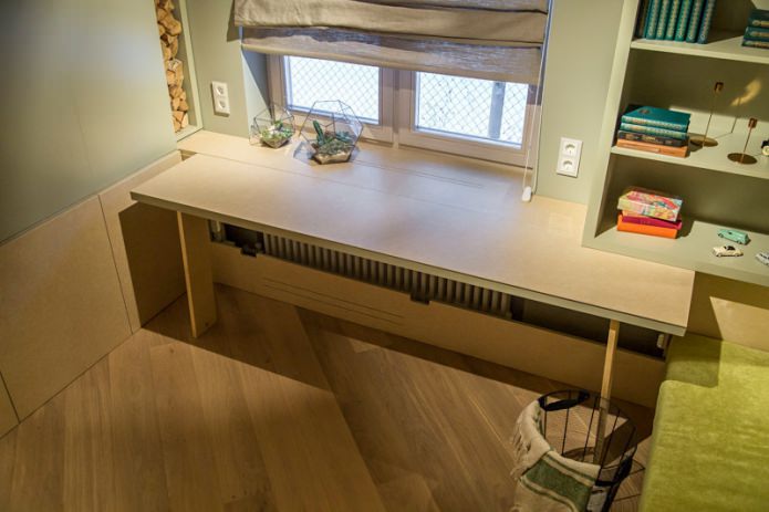 folding table on the windowsill