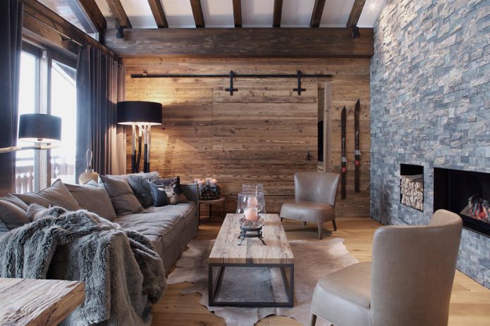 stone and wood wall decoration