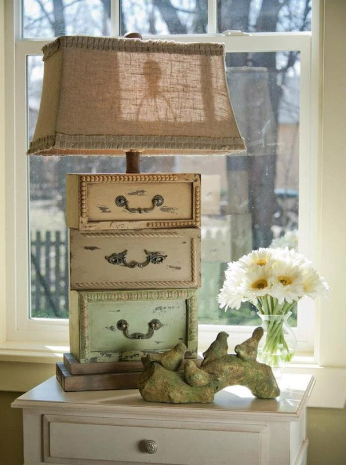 original table lamp with aged drawers