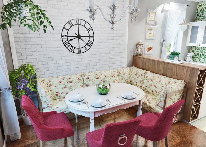 design of a small kitchen-living room in Provence style