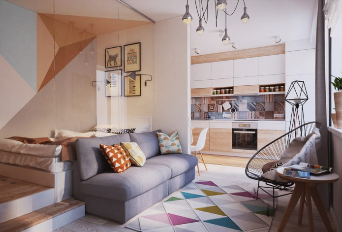 Sleeping area in a studio apartment