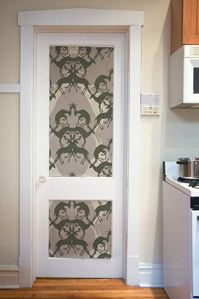 door with animal-patterned wallpaper