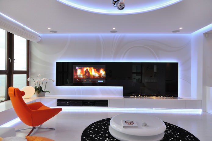 Living room with a fireplace