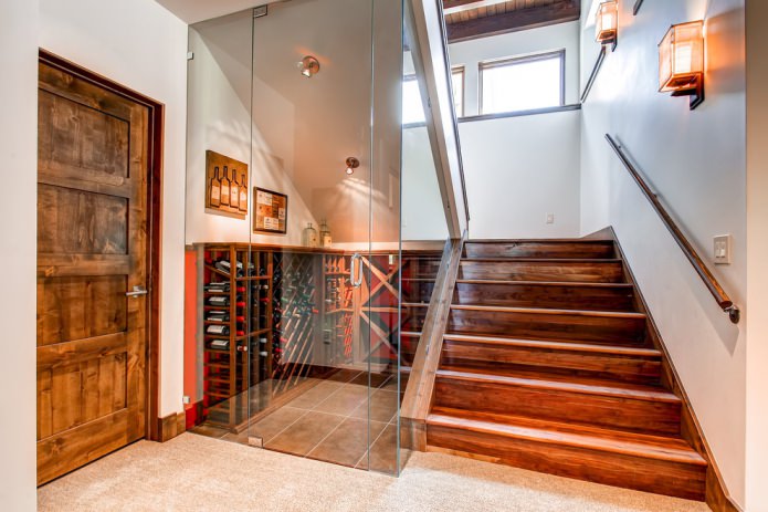 wine room with glass doors