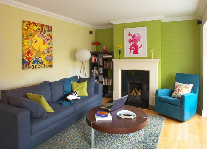 combination of green and yellow walls in the living room