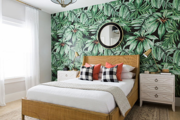 Decorating one of the walls with bright wallpaper