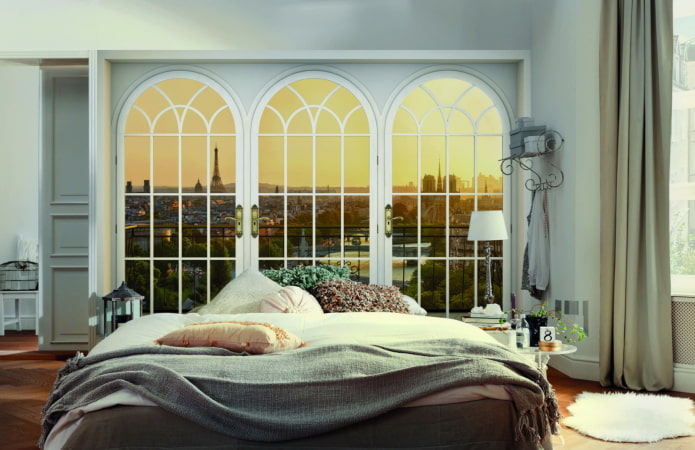 3D wallpaper with a view from the window in the bedroom