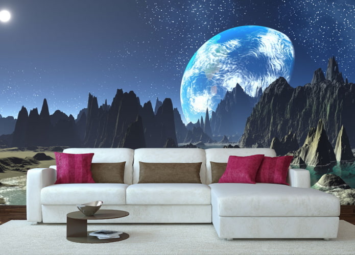3D space wallpaper for a living room