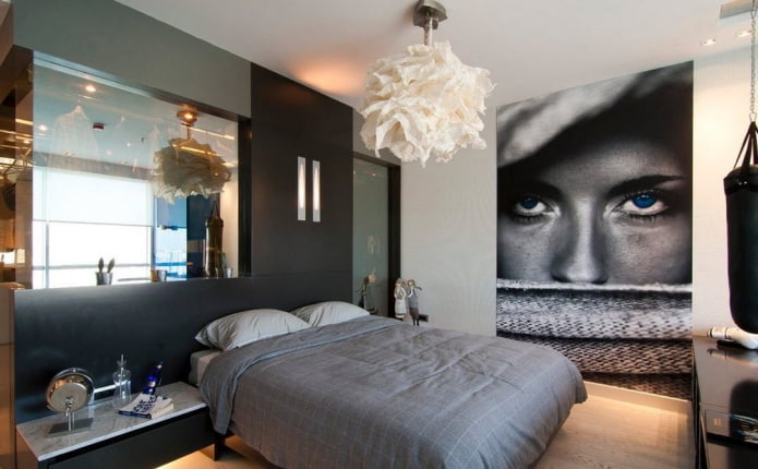 3D wallpaper with a girl in the bedroom interior