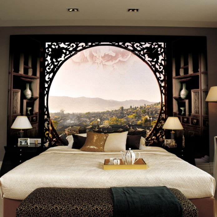 3D wallpaper in the bedroom interior