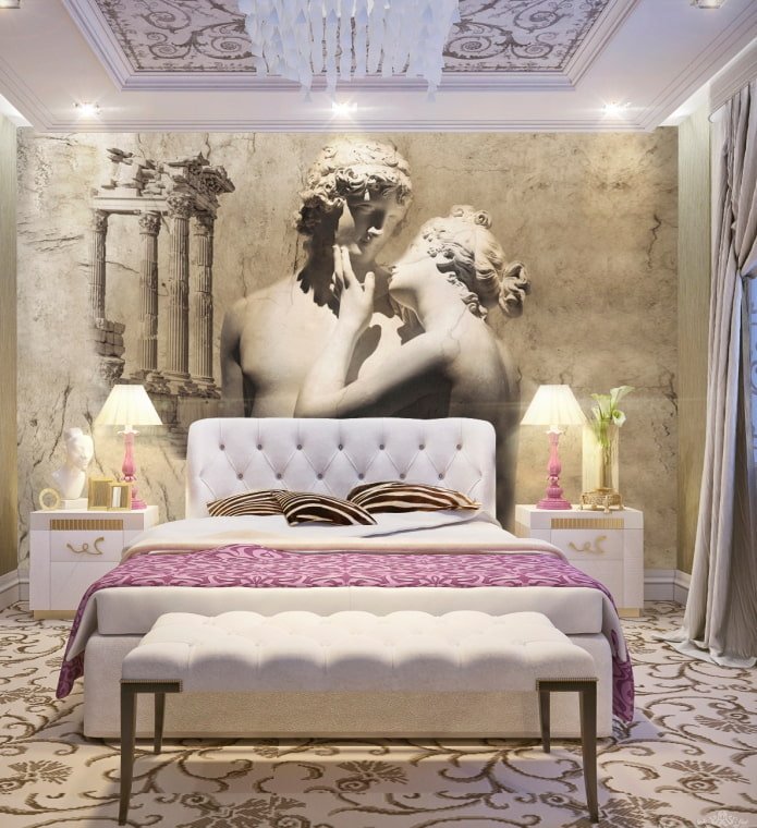 3D wallpaper in the bedroom interior