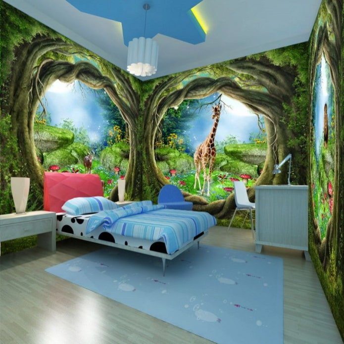 3D photo wallpaper in the interior of the nursery