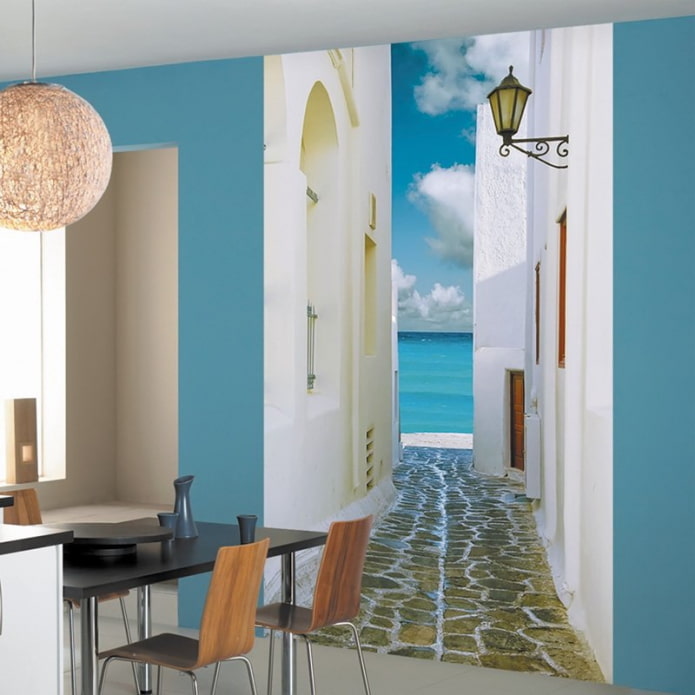 3D photo wallpaper in the kitchen interior