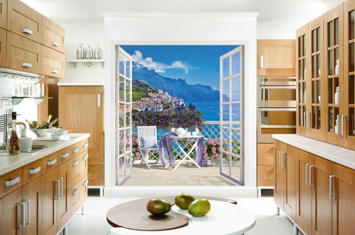 3D photo wallpaper in the kitchen interior