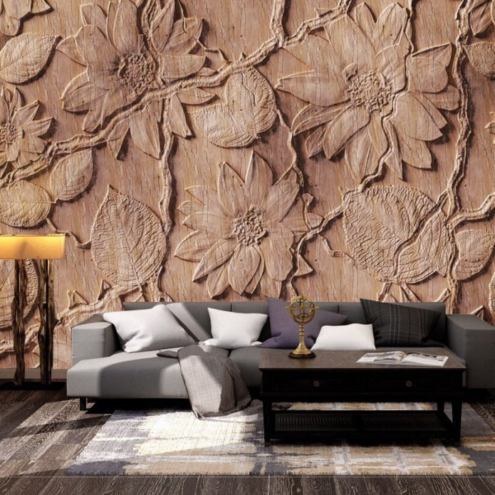 3D wallpaper in the living room interior