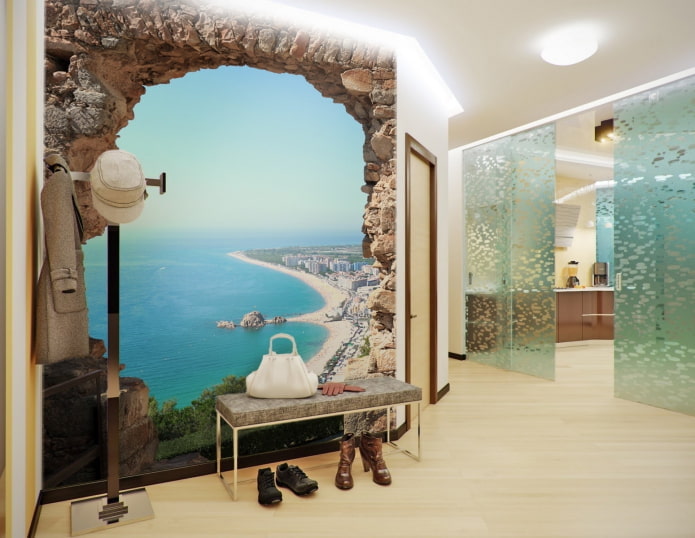 3D photo wallpaper in the hallway interior