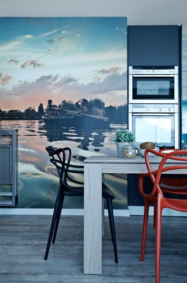 3D photo wallpaper in the kitchen interior