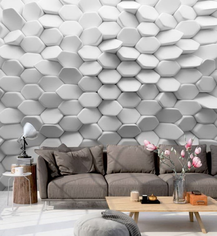 3D wallpaper in the living room interior