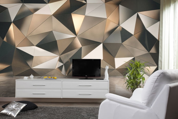 3D wallpaper on the wall behind the TV