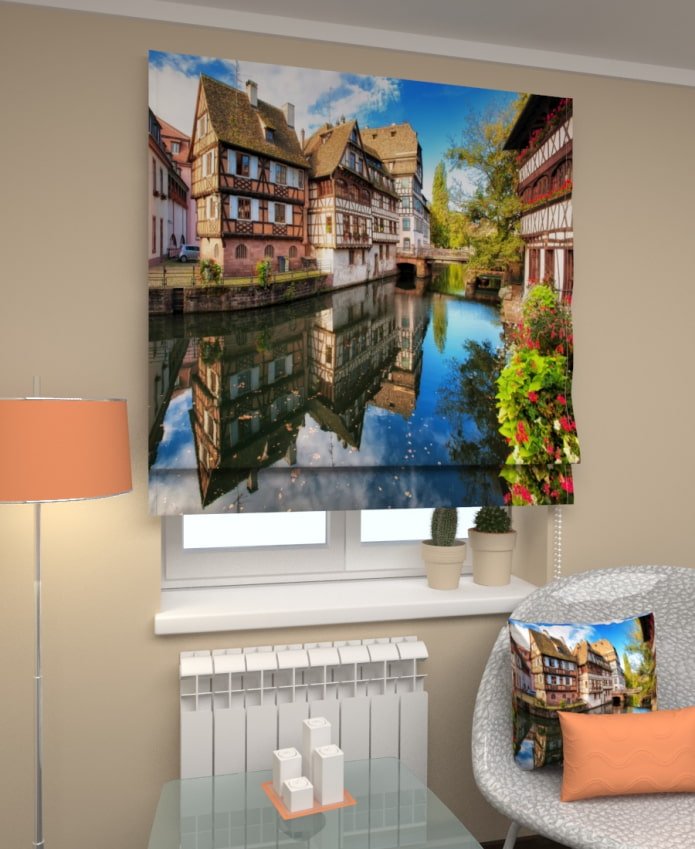 3D Roman blinds with the image of houses