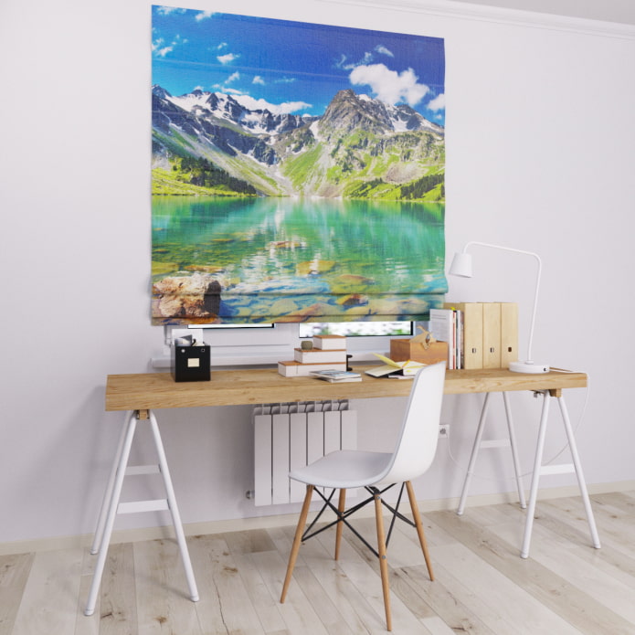 3D Roman blinds with the image of mountains
