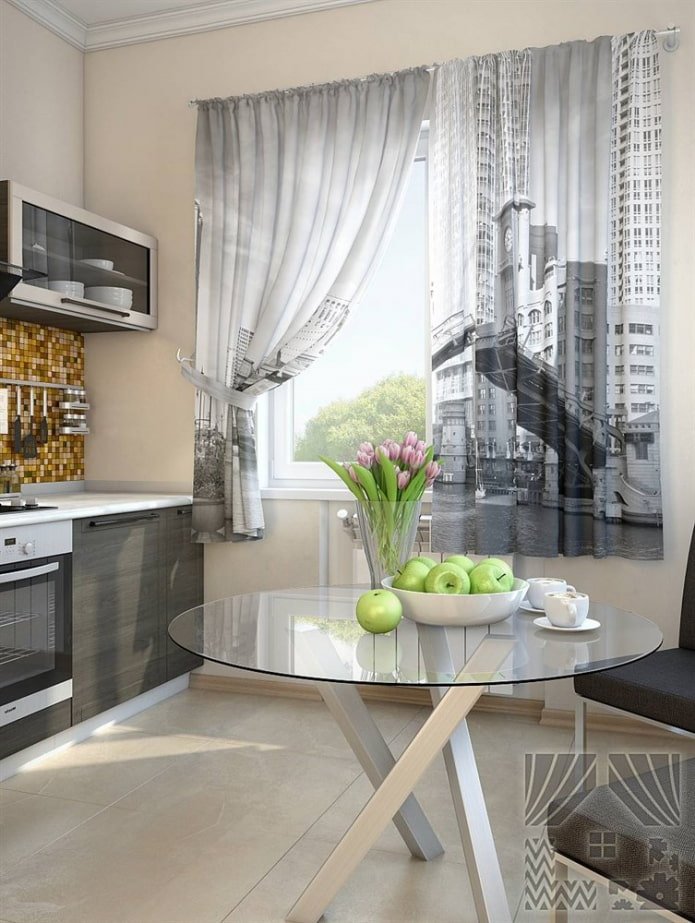 short 3D curtains with a picture of the city