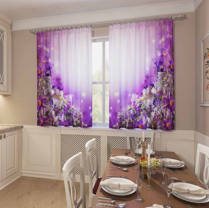 short 3D curtains with a picture of flowers