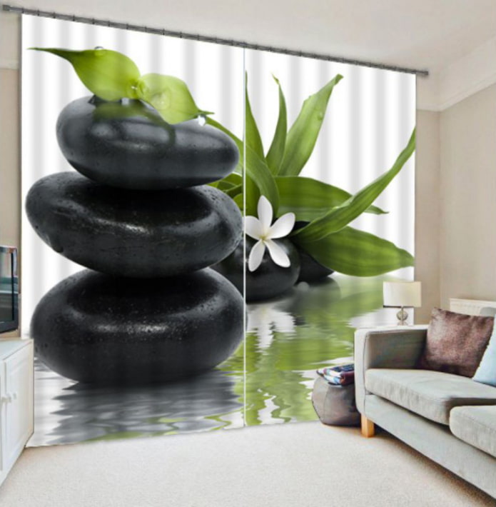 3D curtains with images of stones