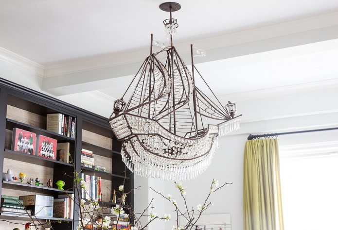crystal chandelier in the shape of a ship