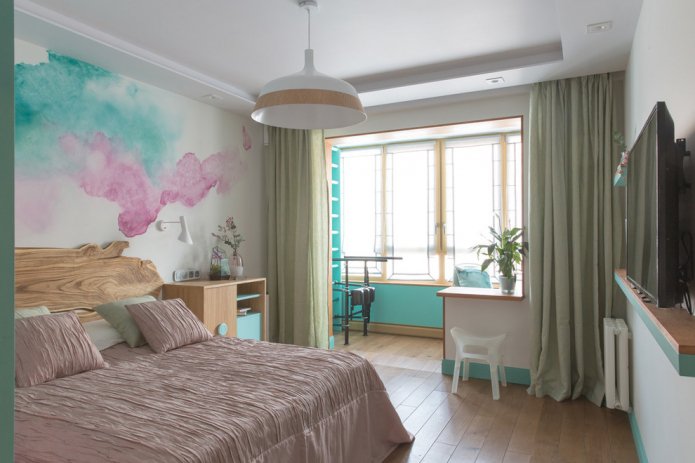 bedroom with a sports complex on the balcony