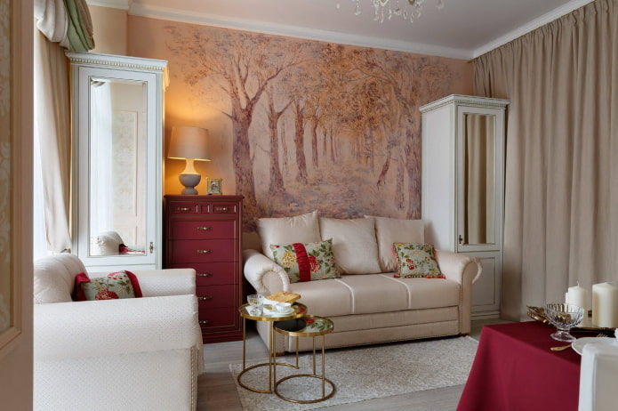 photo wallpaper in the living room
