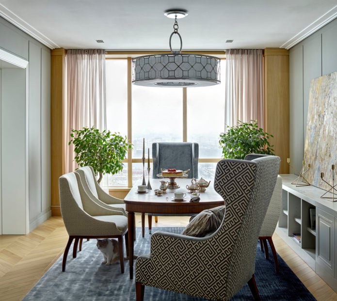 dining table in the center of the room
