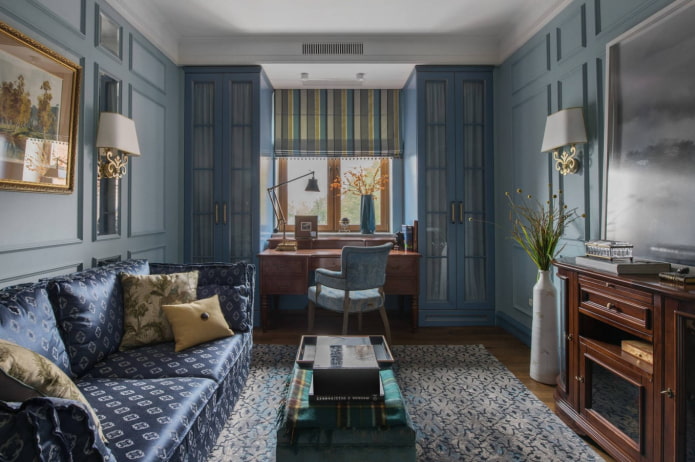 living room in blue shades