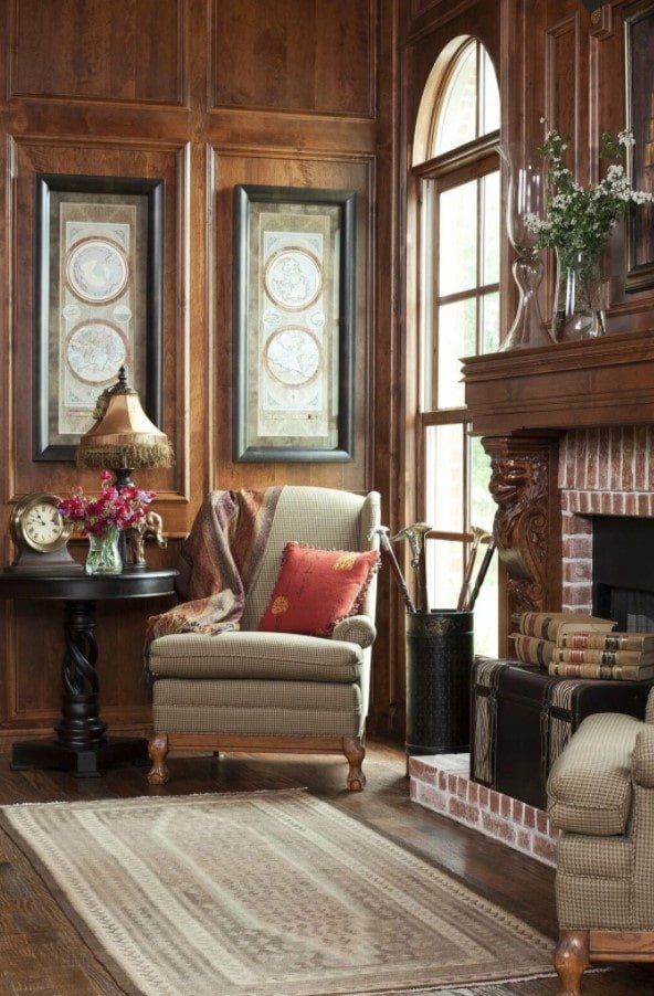 wooden walls in the living room