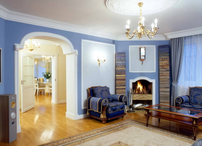 living room with an unusual symmetrical arch