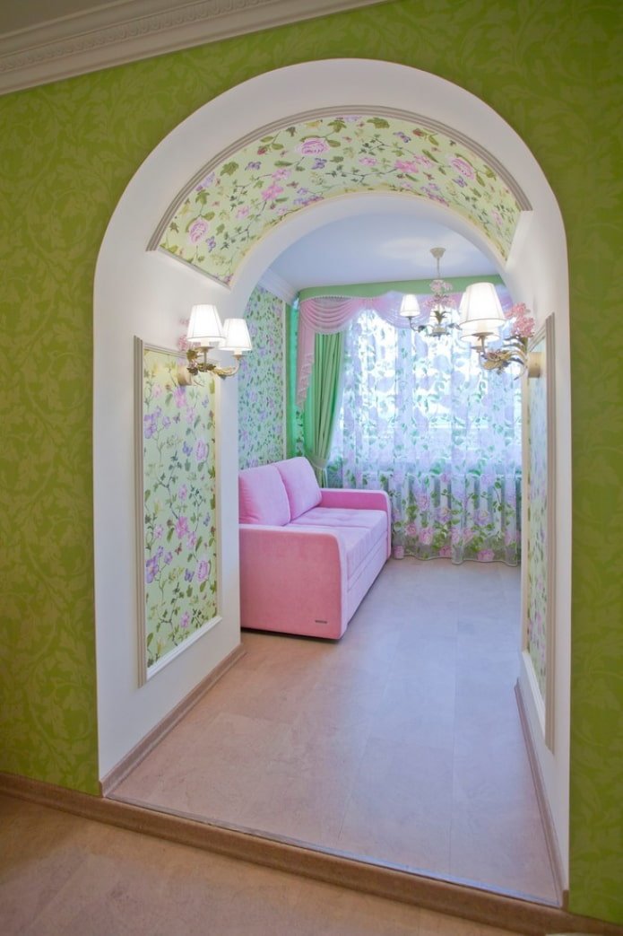 arch decorated with wallpaper